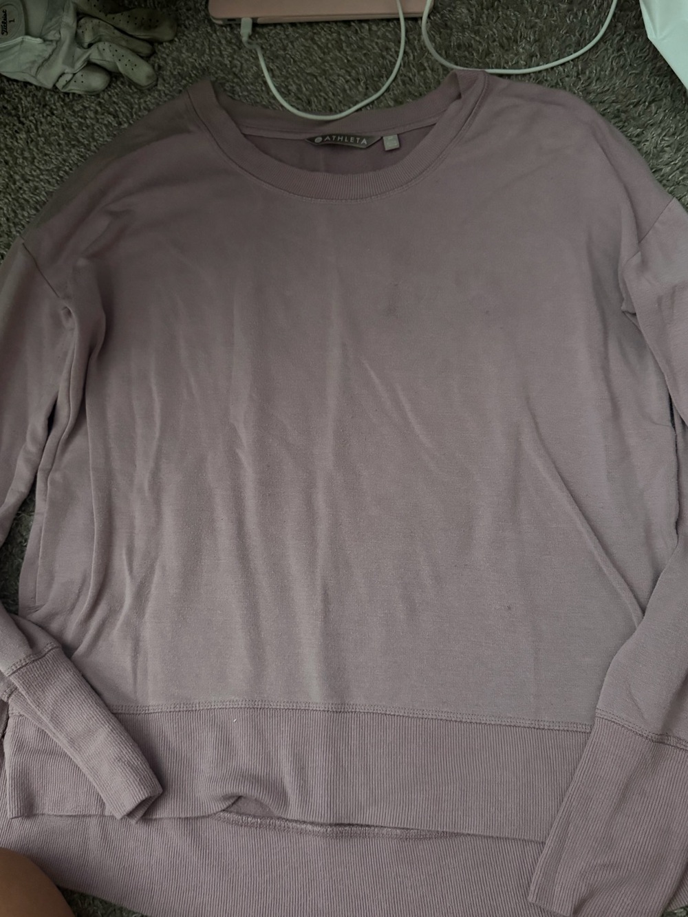 Athleta women’s Lightweight Crewneck Sweater in Dusty Lavender